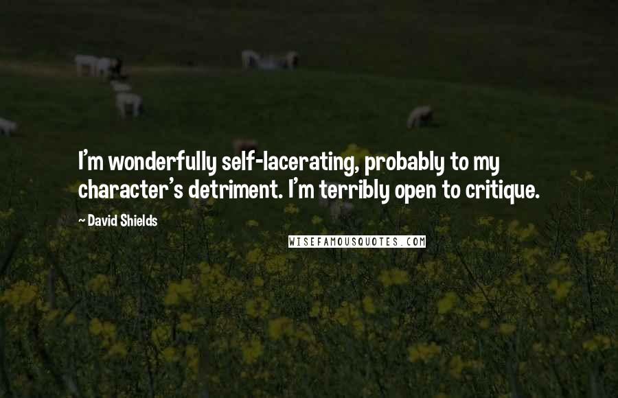 David Shields quotes: I'm wonderfully self-lacerating, probably to my character's detriment. I'm terribly open to critique.