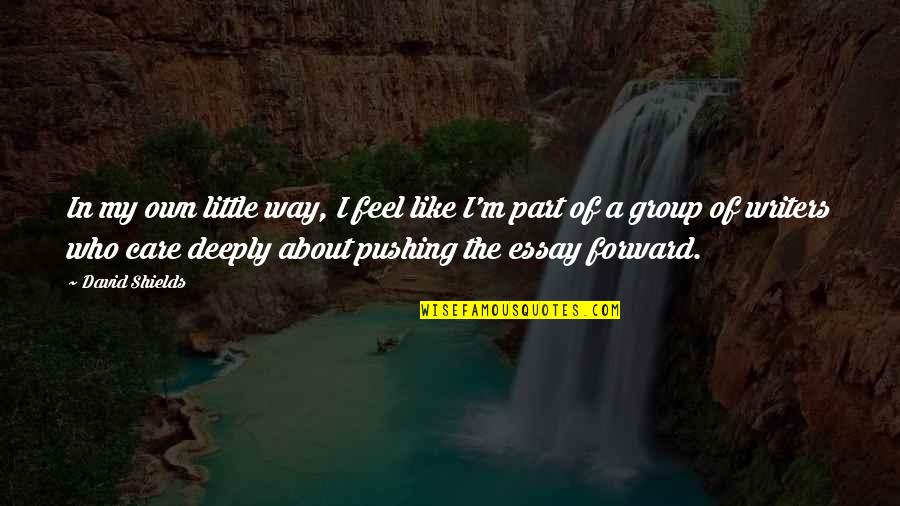 David Shields Quotes By David Shields: In my own little way, I feel like David Shields Quotes By David Shields: In my own little way, I feel like