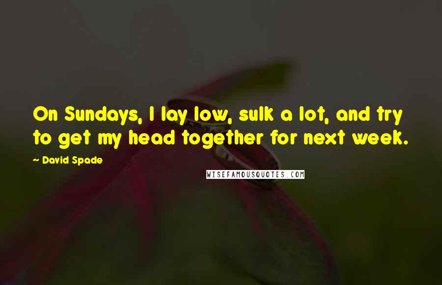 David Spade quotes: On Sundays, I lay low, sulk a lot, and try to get my head together for next week.