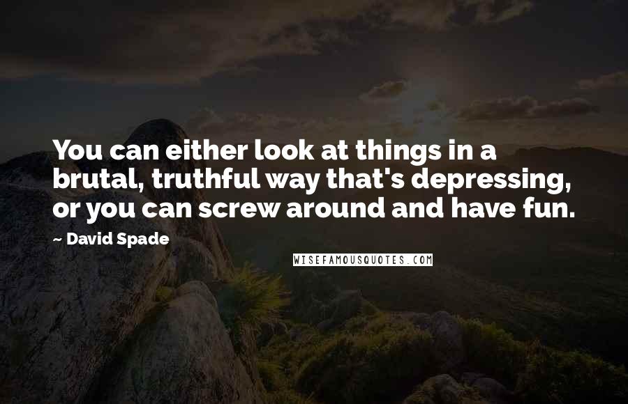 David Spade quotes: You can either look at things in a brutal, truthful way that's depressing, or you can screw around and have fun.