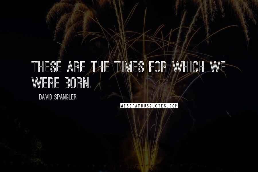 David Spangler quotes: These are the times for which we were born.