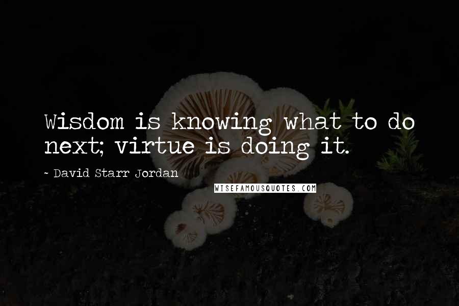 David Starr Jordan quotes: Wisdom is knowing what to do next; virtue is doing it.
