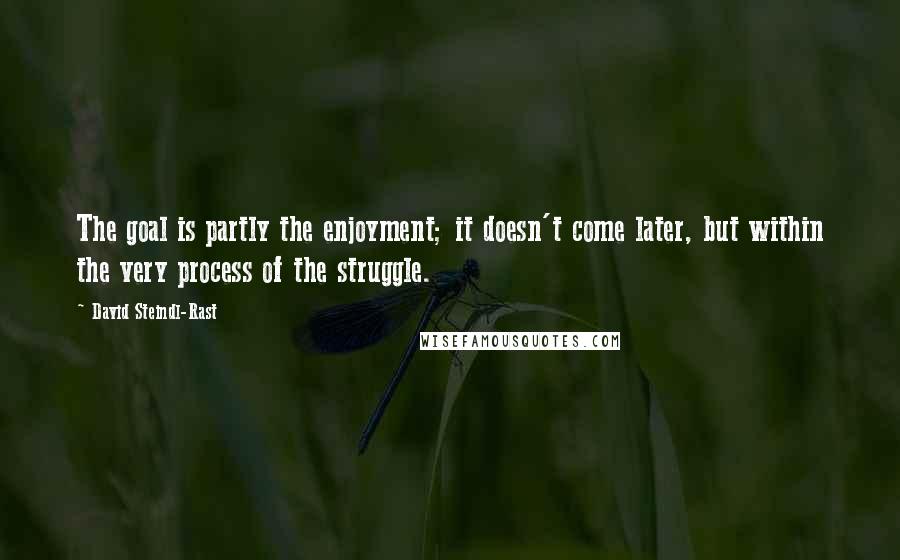 David Steindl-Rast quotes: The goal is partly the enjoyment; it doesn't come later, but within the very process of the struggle.