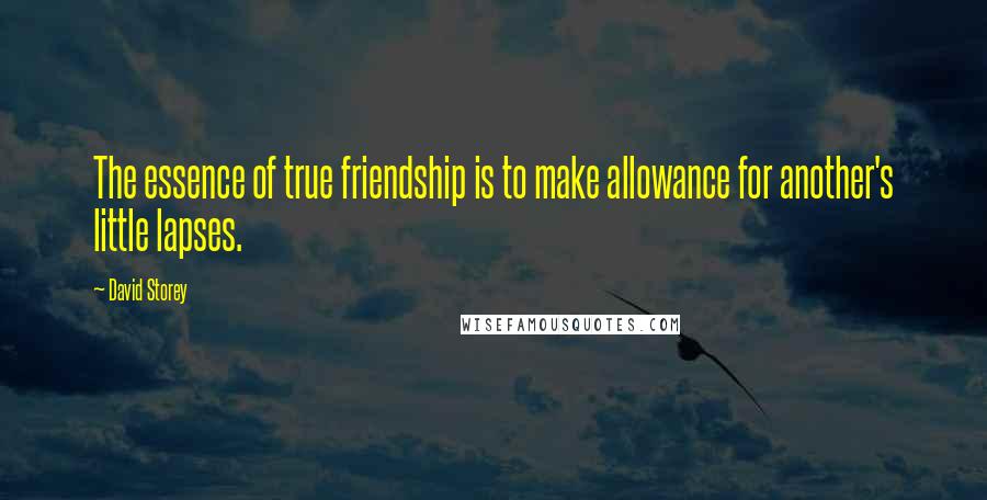 David Storey quotes: The essence of true friendship is to make allowance for another's little lapses.