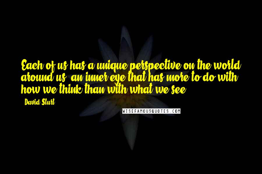 David Sturt quotes: Each of us has a unique perspective on the world around us, an inner eye that has more to do with how we think than with what we see.