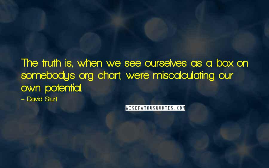 David Sturt quotes: The truth is, when we see ourselves as a box on somebody's org chart, we're miscalculating our own potential.