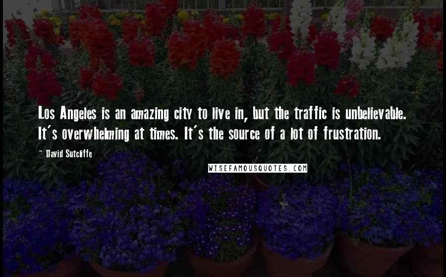 David Sutcliffe quotes: Los Angeles is an amazing city to live in, but the traffic is unbelievable. It's overwhelming at times. It's the source of a lot of frustration.