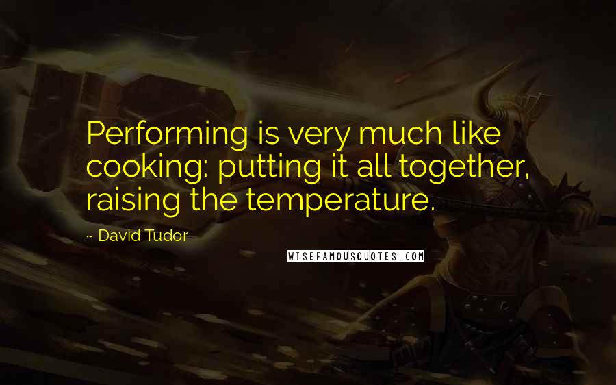 David Tudor quotes: Performing is very much like cooking: putting it all together, raising the temperature.