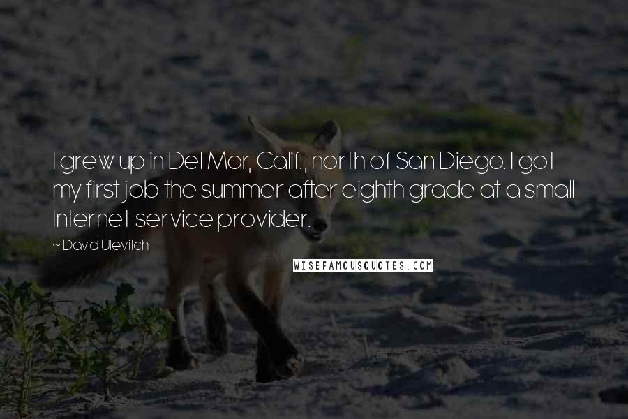 David Ulevitch quotes: I grew up in Del Mar, Calif., north of San Diego. I got my first job the summer after eighth grade at a small Internet service provider.