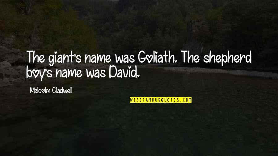David Versus Goliath Quotes By Malcolm Gladwell: The giant's name was Goliath. The shepherd boy's