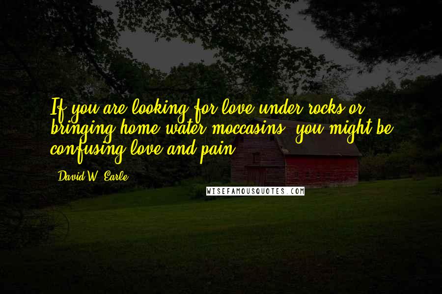 David W. Earle quotes: If you are looking for love under rocks or bringing home water moccasins, you might be confusing love and pain.