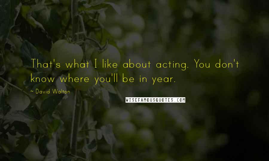 David Walton quotes: That's what I like about acting. You don't know where you'll be in year. David Walton quotes: That's what I like about acting. You don't know where you'll be in year.