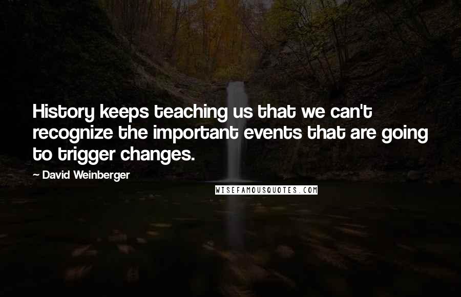 David Weinberger quotes: History keeps teaching us that we can't recognize the important events that are going to trigger changes.