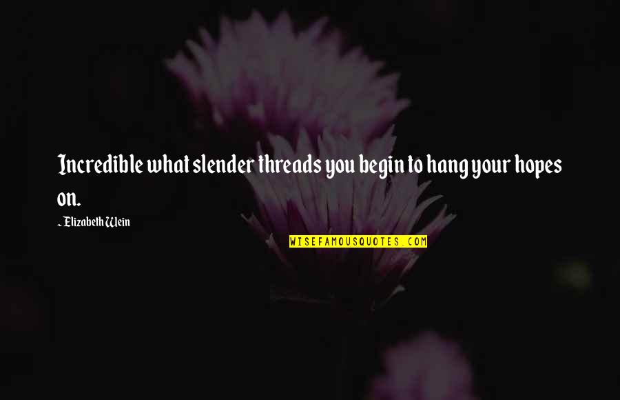 David Weiss Quotes By Elizabeth Wein: Incredible what slender threads you begin to hang