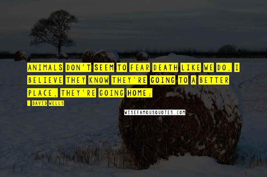 David Wells quotes: Animals don't seem to fear death like we do. I believe they know they're going to a better place, they're going home;