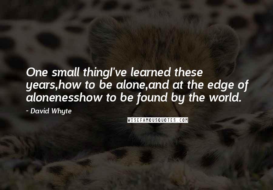 David Whyte quotes: One small thingI've learned these years,how to be alone,and at the edge of alonenesshow to be found by the world. David Whyte quotes: One small thingI've learned these years,how to be alone,and at the edge of alonenesshow to be found by the world.