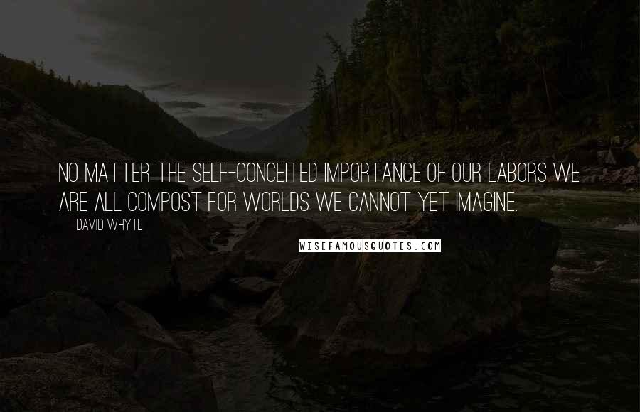 David Whyte quotes: No matter the self-conceited importance of our labors we are all compost for worlds we cannot yet imagine. David Whyte quotes: No matter the self-conceited importance of our labors we are all compost for worlds we cannot yet imagine.
