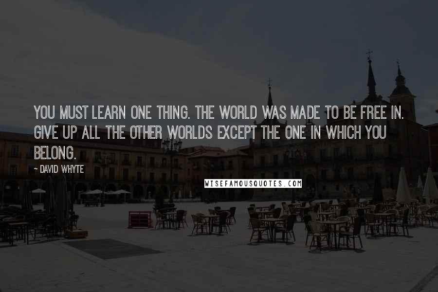 David Whyte quotes: You must learn one thing. The world was made to be free in. Give up all the other worlds Except the one in which you belong. David Whyte quotes: You must learn one thing. The world was made to be free in. Give up all the other worlds Except the one in which you belong.