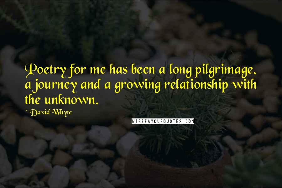 David Whyte quotes: Poetry for me has been a long pilgrimage, a journey and a growing relationship with the unknown.