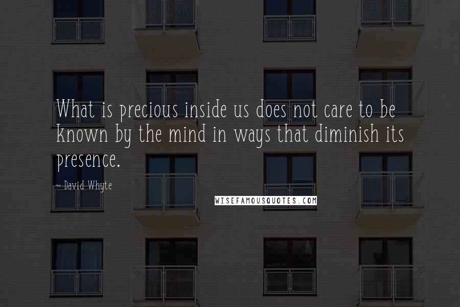 David Whyte quotes: What is precious inside us does not care to be known by the mind in ways that diminish its presence.