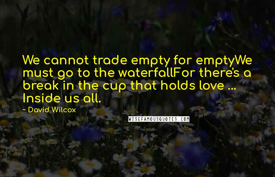 David Wilcox quotes: We cannot trade empty for emptyWe must go to the waterfallFor there's a break in the cup that holds love ... Inside us all.