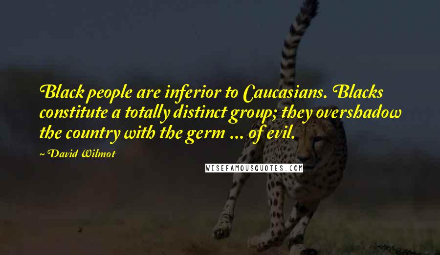 David Wilmot quotes: Black people are inferior to Caucasians. Blacks constitute a totally distinct group; they overshadow the country with the germ ... of evil.