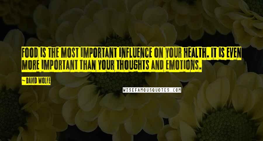 David Wolfe quotes: Food is the most important influence on your health. It is even more important than your thoughts and emotions.