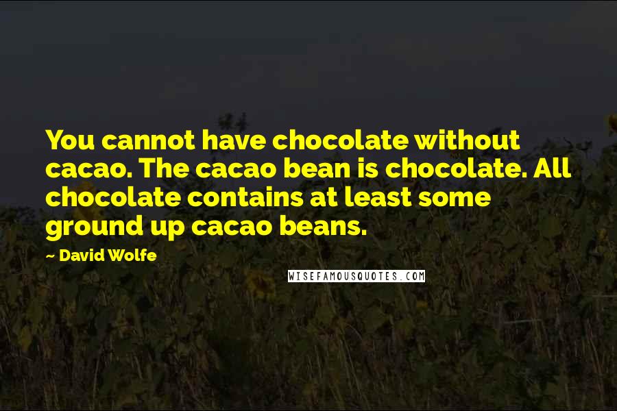 David Wolfe quotes: You cannot have chocolate without cacao. The cacao bean is chocolate. All chocolate contains at least some ground up cacao beans.