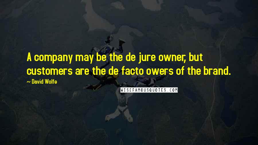 David Wolfe quotes: A company may be the de jure owner, but customers are the de facto owers of the brand.