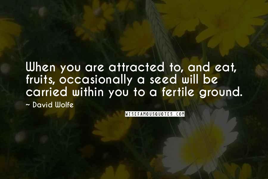 David Wolfe quotes: When you are attracted to, and eat, fruits, occasionally a seed will be carried within you to a fertile ground.