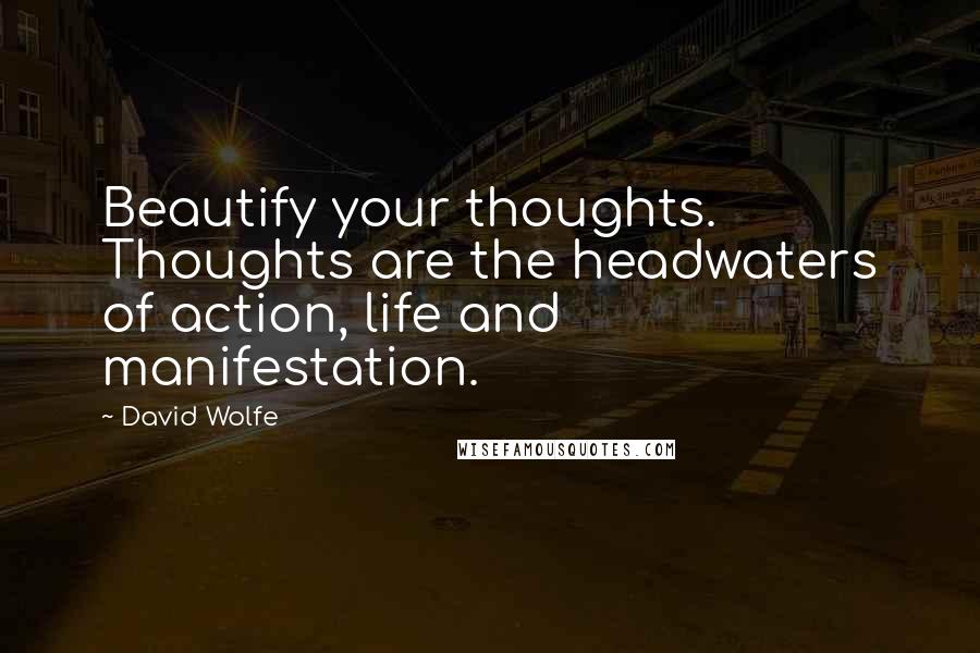 David Wolfe quotes: Beautify your thoughts. Thoughts are the headwaters of action, life and manifestation.