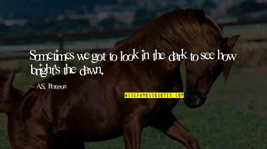 Dawn Quotes By A.S. Peterson: Sometimes we got to look in the dark