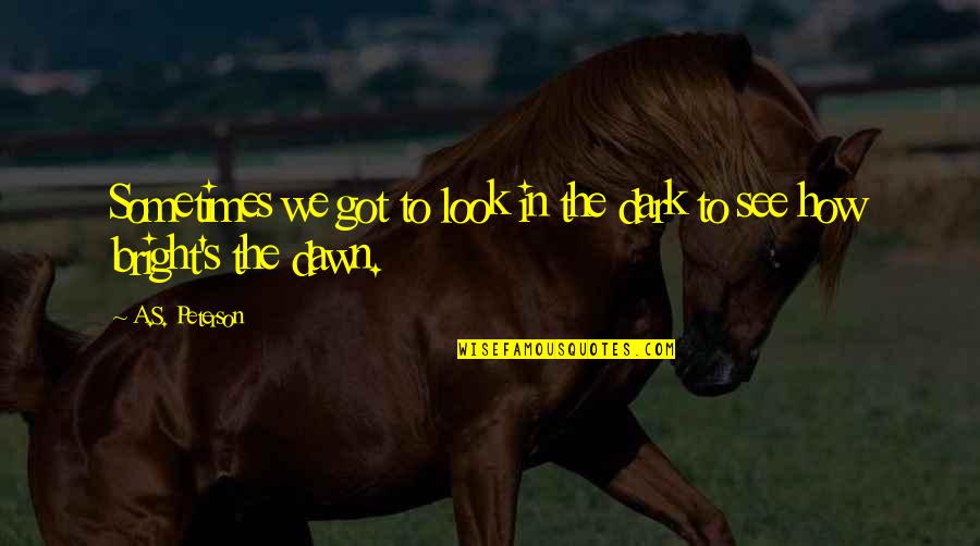 Dawn S Quotes By A.S. Peterson: Sometimes we got to look in the dark