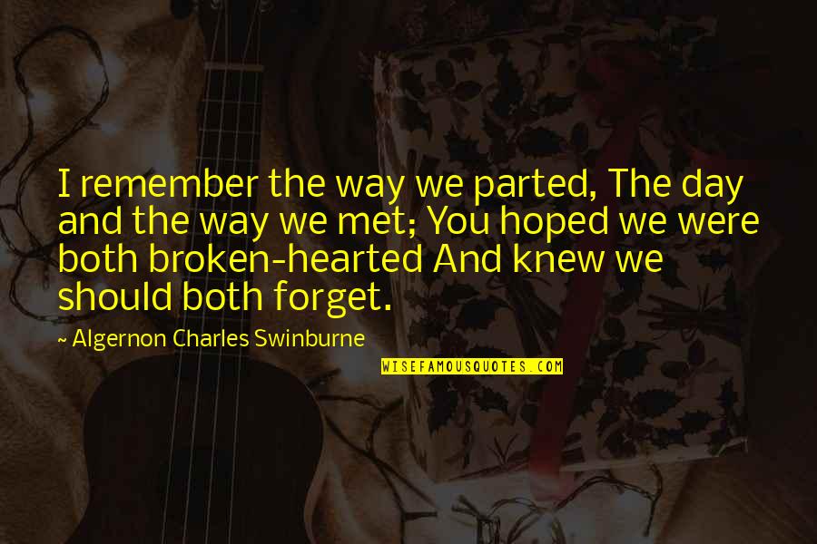 Day I Met You Quotes By Algernon Charles Swinburne: I remember the way we parted, The day