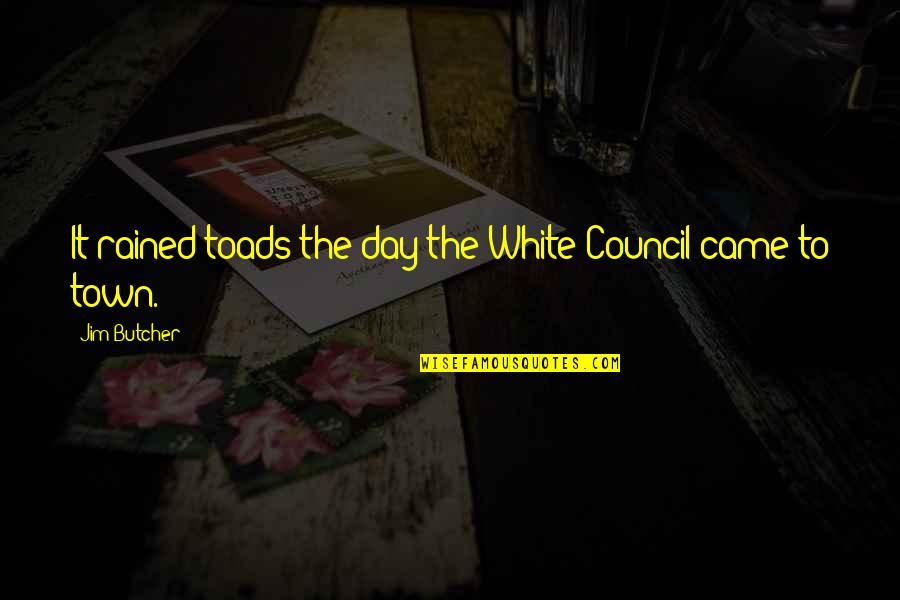Day In Rain Quotes By Jim Butcher: It rained toads the day the White Council Day In Rain Quotes By Jim Butcher: It rained toads the day the White Council