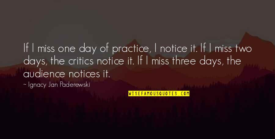 Day Of Quotes By Ignacy Jan Paderewski: If I miss one day of practice, I