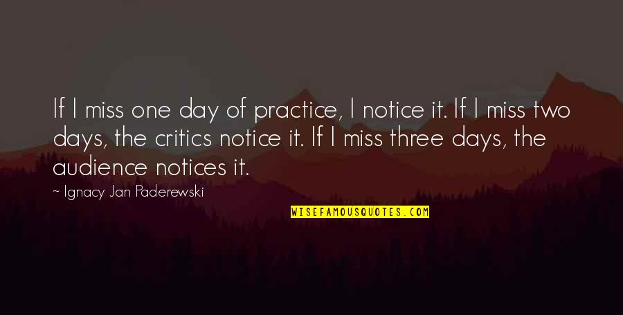 Day One Quotes By Ignacy Jan Paderewski: If I miss one day of practice, I