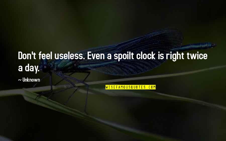 Day Sayings Quotes By Unknown: Don't feel useless. Even a spoilt clock is