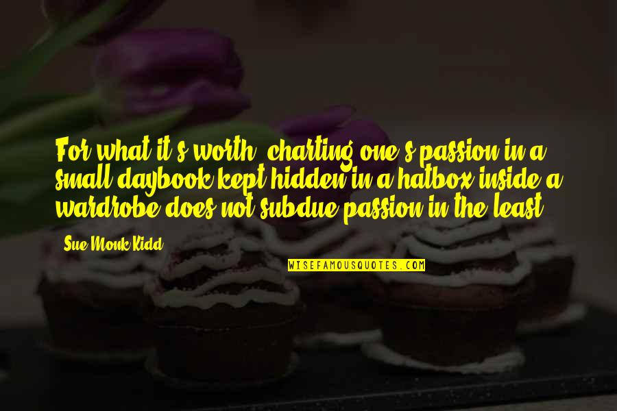 Daybook Quotes By Sue Monk Kidd: For what it's worth, charting one's passion in
