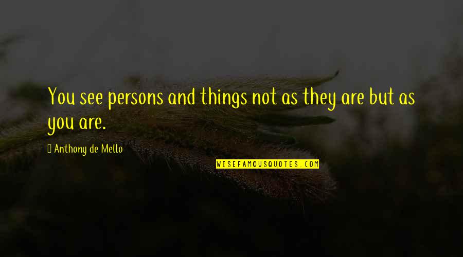 De Mello Quotes By Anthony De Mello: You see persons and things not as they