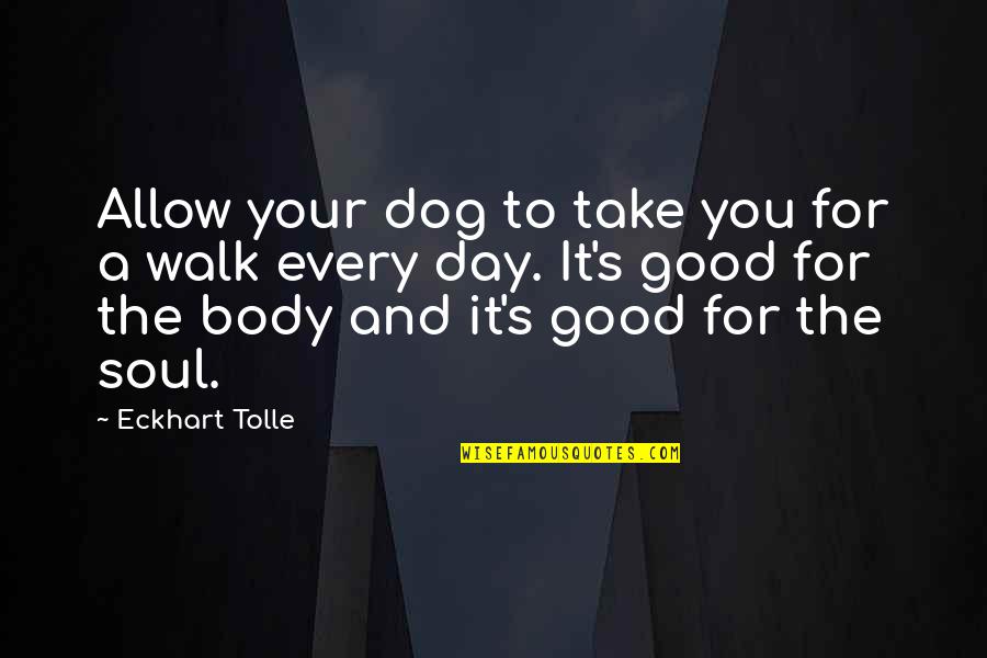 De Putte Quotes By Eckhart Tolle: Allow your dog to take you for a