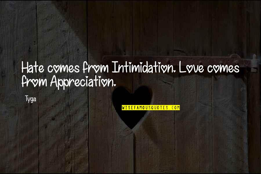 Dealings Synonym Quotes By Tyga: Hate comes from Intimidation. Love comes from Appreciation.