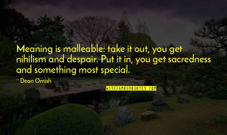 Dean Ornish Quotes By Dean Ornish: Meaning is malleable: take it out, you get