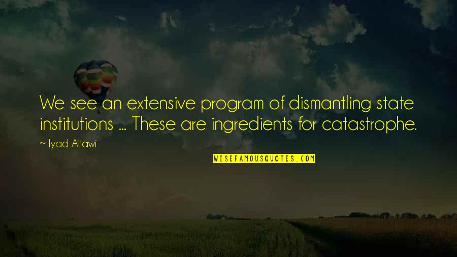 Deannahouston2013 Quotes By Iyad Allawi: We see an extensive program of dismantling state Deannahouston2013 Quotes By Iyad Allawi: We see an extensive program of dismantling state