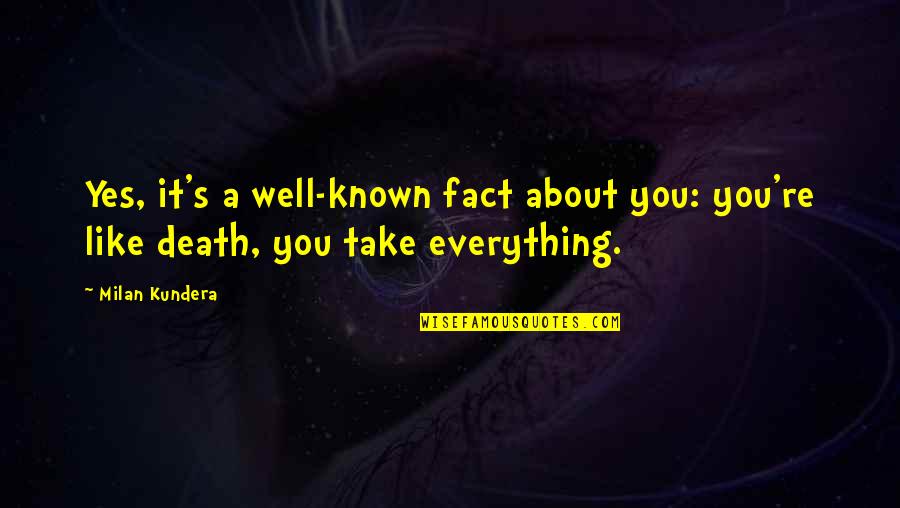 Deano Hardwoods Quotes By Milan Kundera: Yes, it's a well-known fact about you: you're