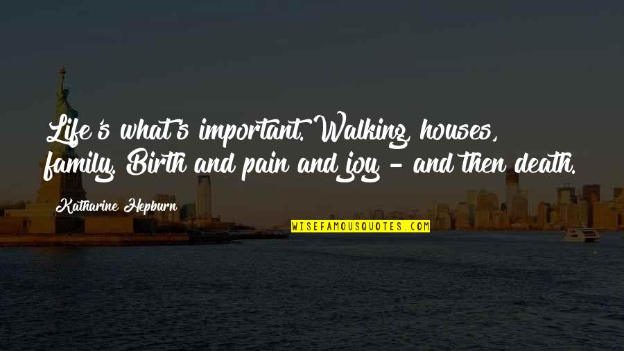 Death And Pain Quotes By Katharine Hepburn: Life's what's important. Walking, houses, family. Birth and