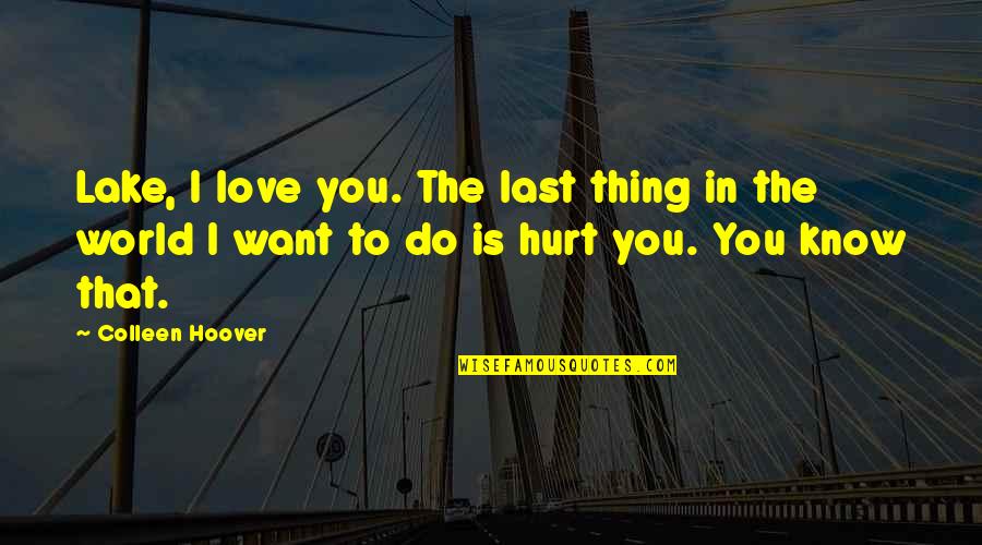 Death In Death Of A Salesman Quotes By Colleen Hoover: Lake, I love you. The last thing in