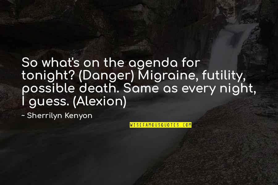 Death In Night Quotes By Sherrilyn Kenyon: So what's on the agenda for tonight? (Danger)