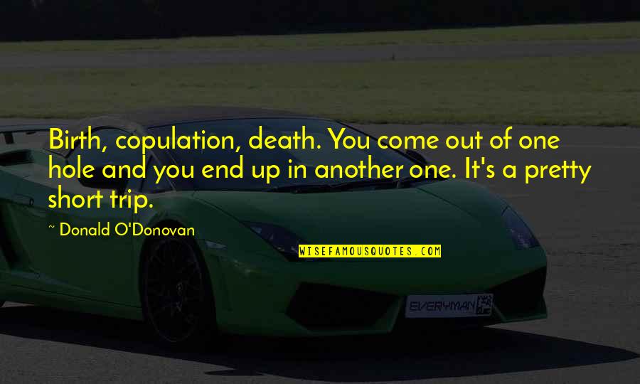 Death Short Quotes By Donald O'Donovan: Birth, copulation, death. You come out of one