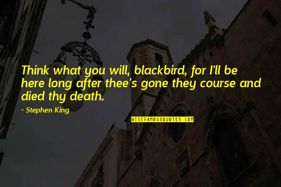 Death'll Quotes By Stephen King: Think what you will, blackbird, for I'll be